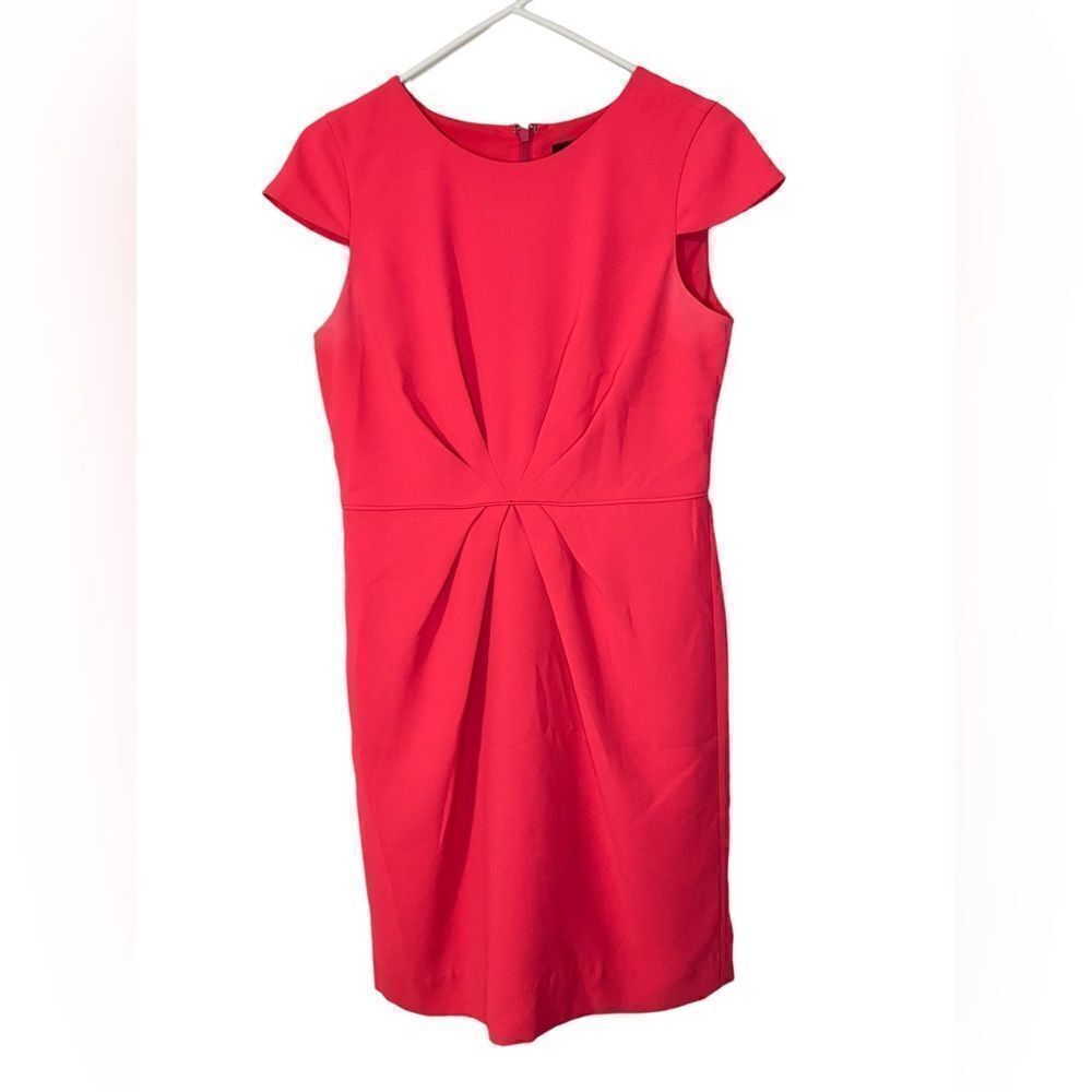 J Crew Pleated Sheath Dress Bright Pink Lined Crepe Style H6310